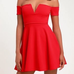 LULUS Play the Party Red Off-the-Shoulder Skater Dress